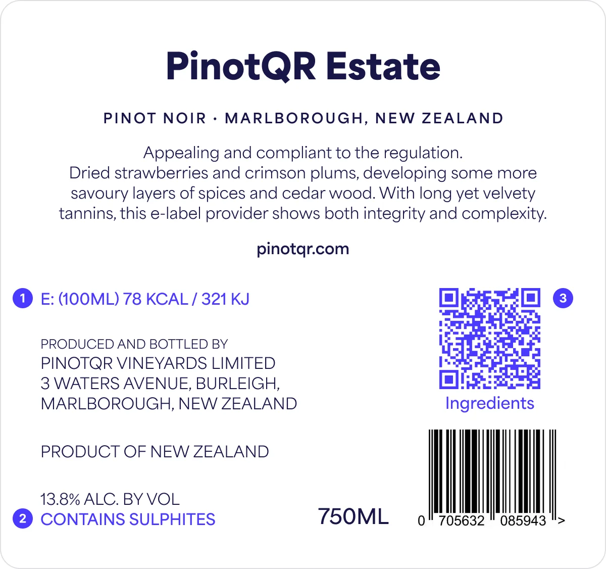 An example wine bottle label that meets the new EU wine labelling regulations