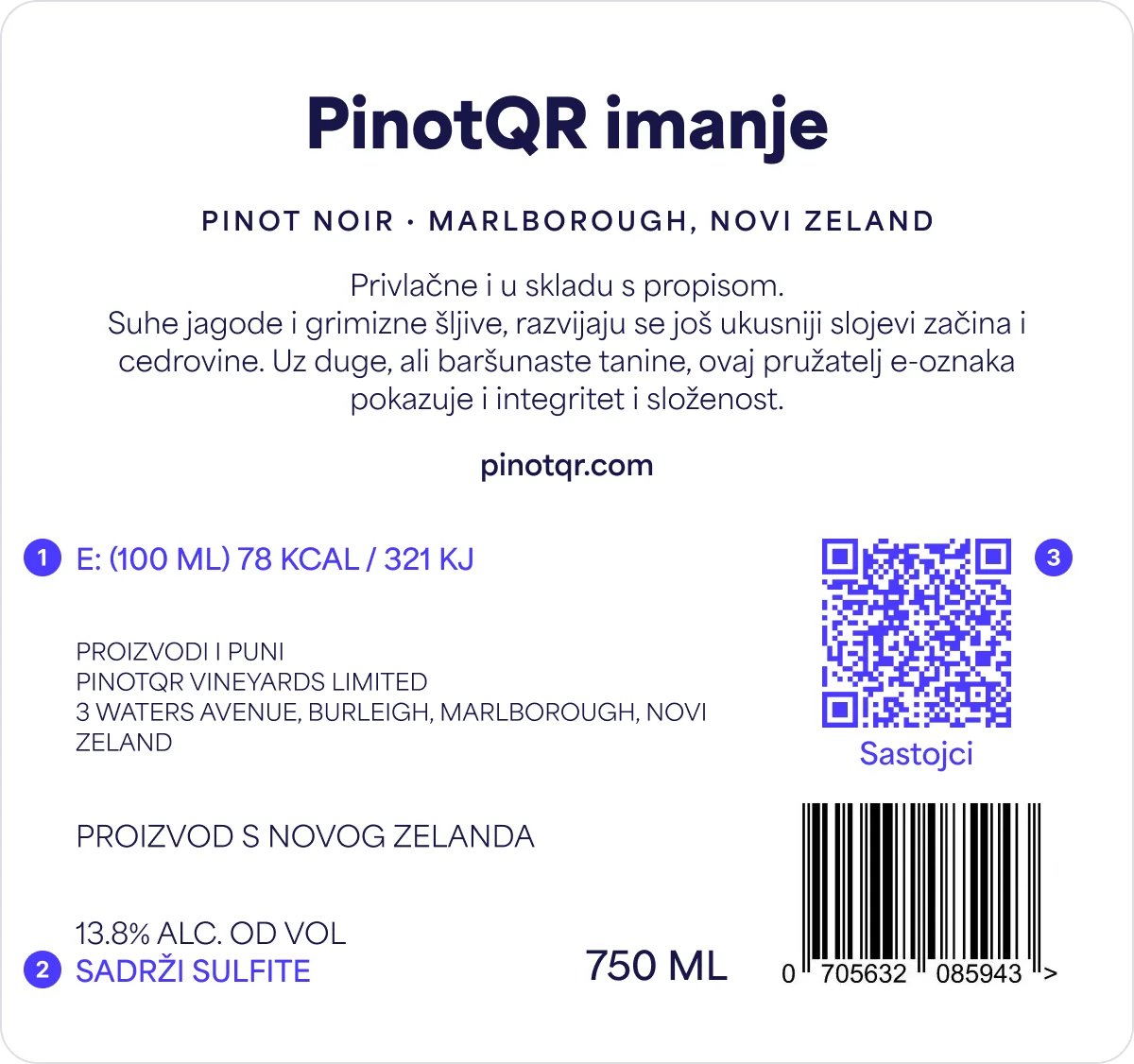 Primjer etikete boce vina koja ispunjava nove propise EU-a o označavanju vina
