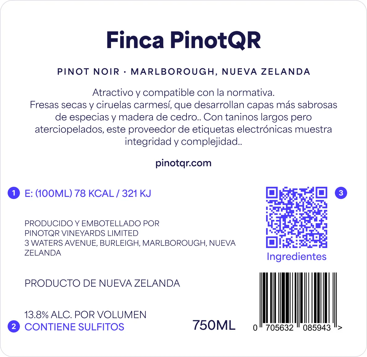 Un ejemplo de etiqueta de botella de vino que cumple la nueva normativa de la UE sobre etiquetado de vino