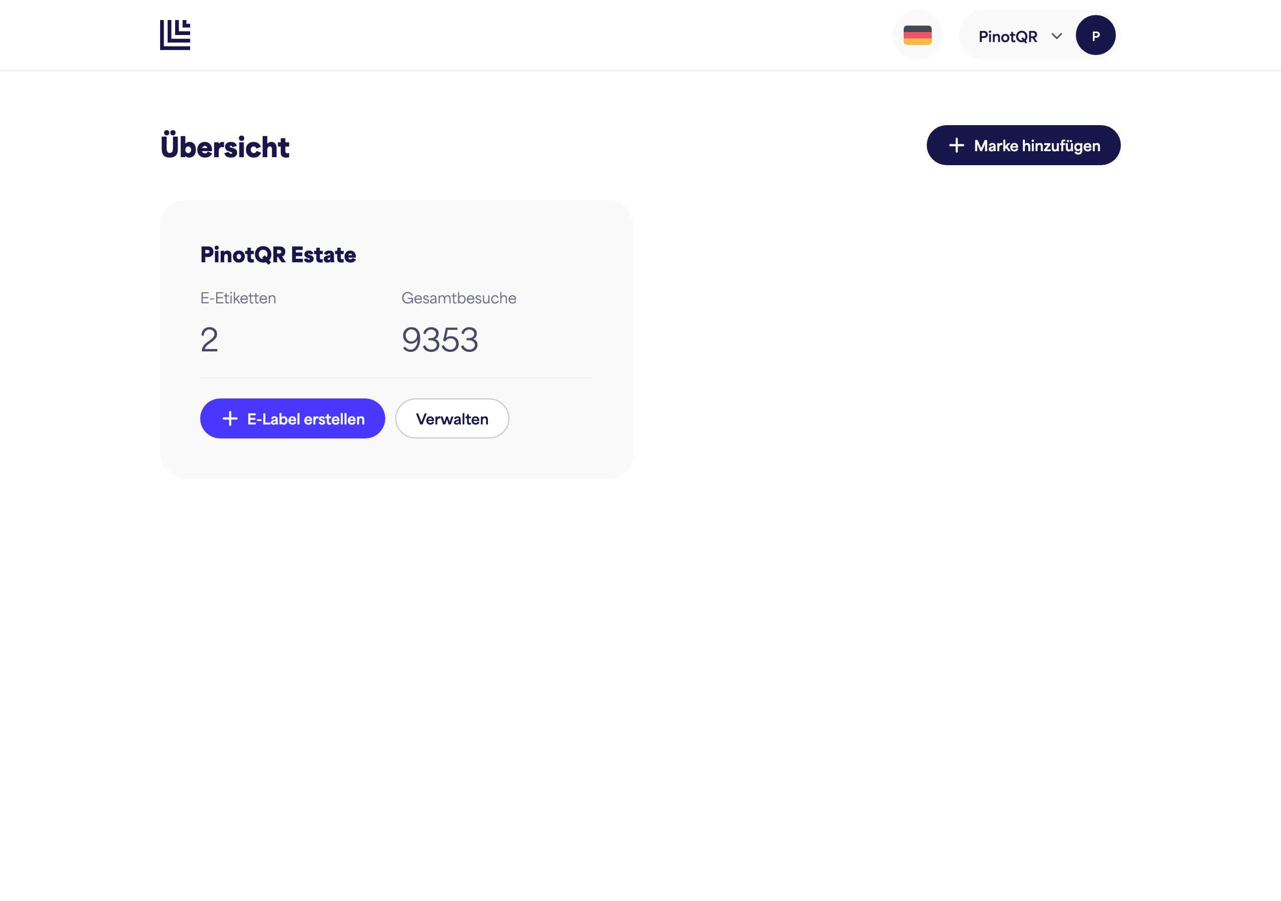 Das Dashboard mit einer neu erstellten Markenkachel