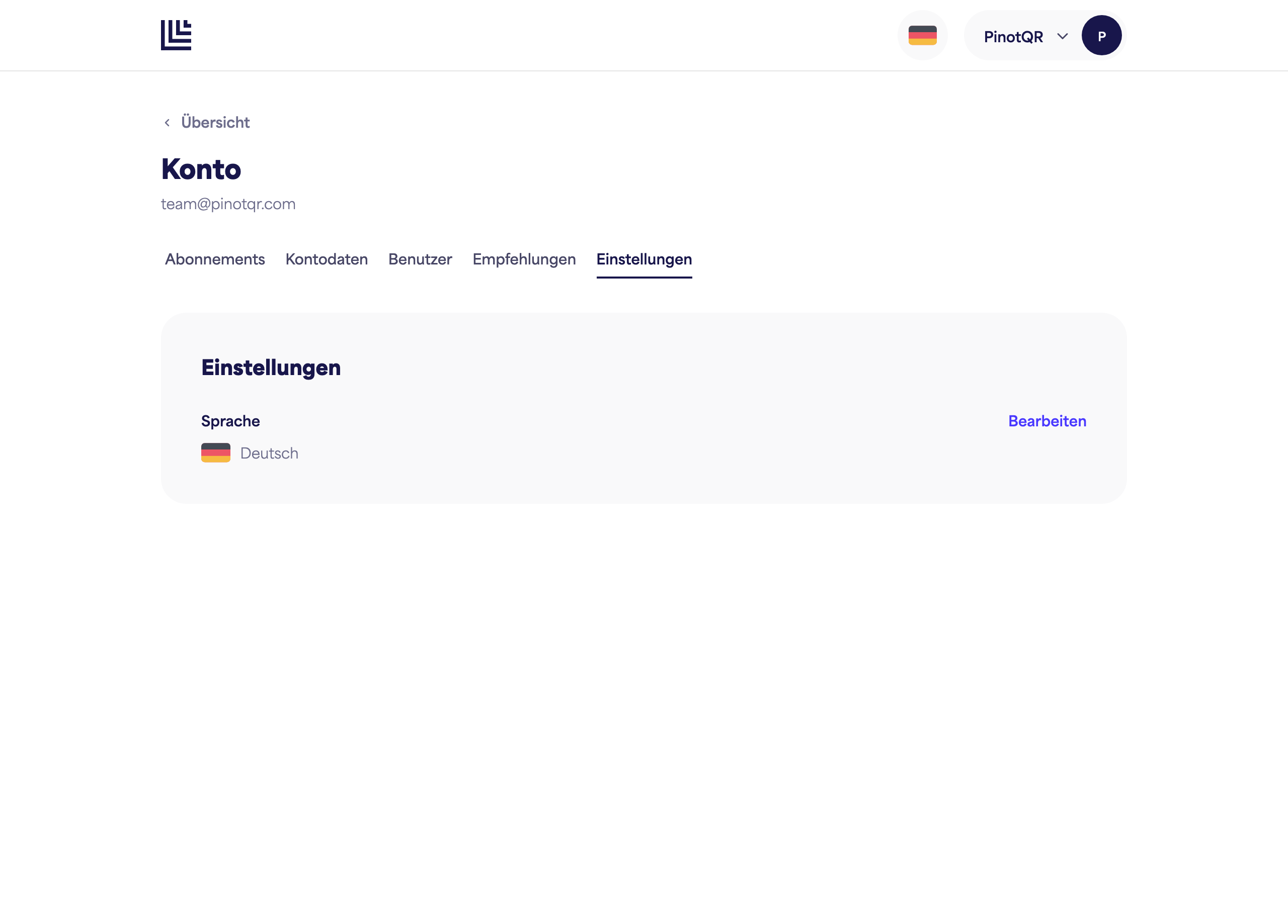 Die Einstellungsseite mit der Sprachoption