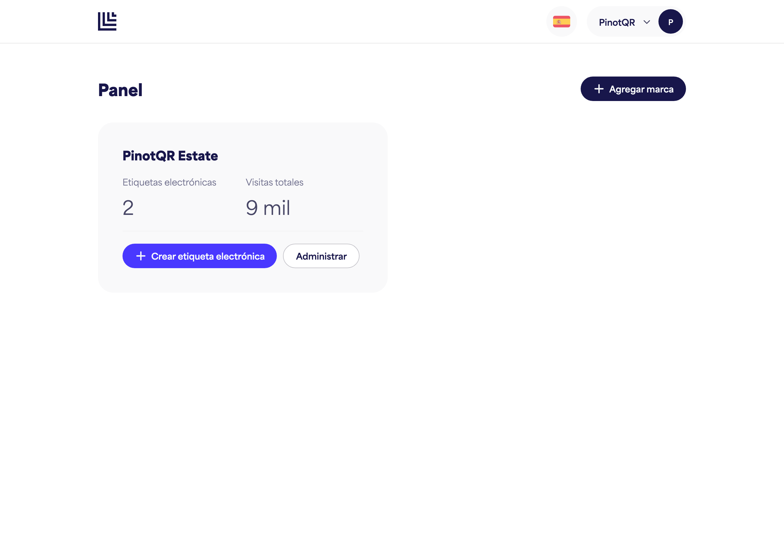 El panel de control mostrando una tarjeta de marca recién creada