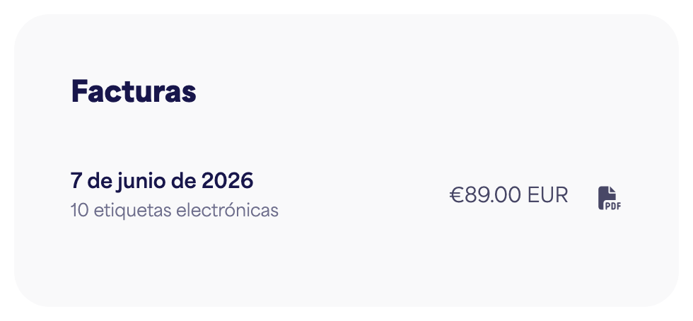 La lista de Facturas con botones de descarga