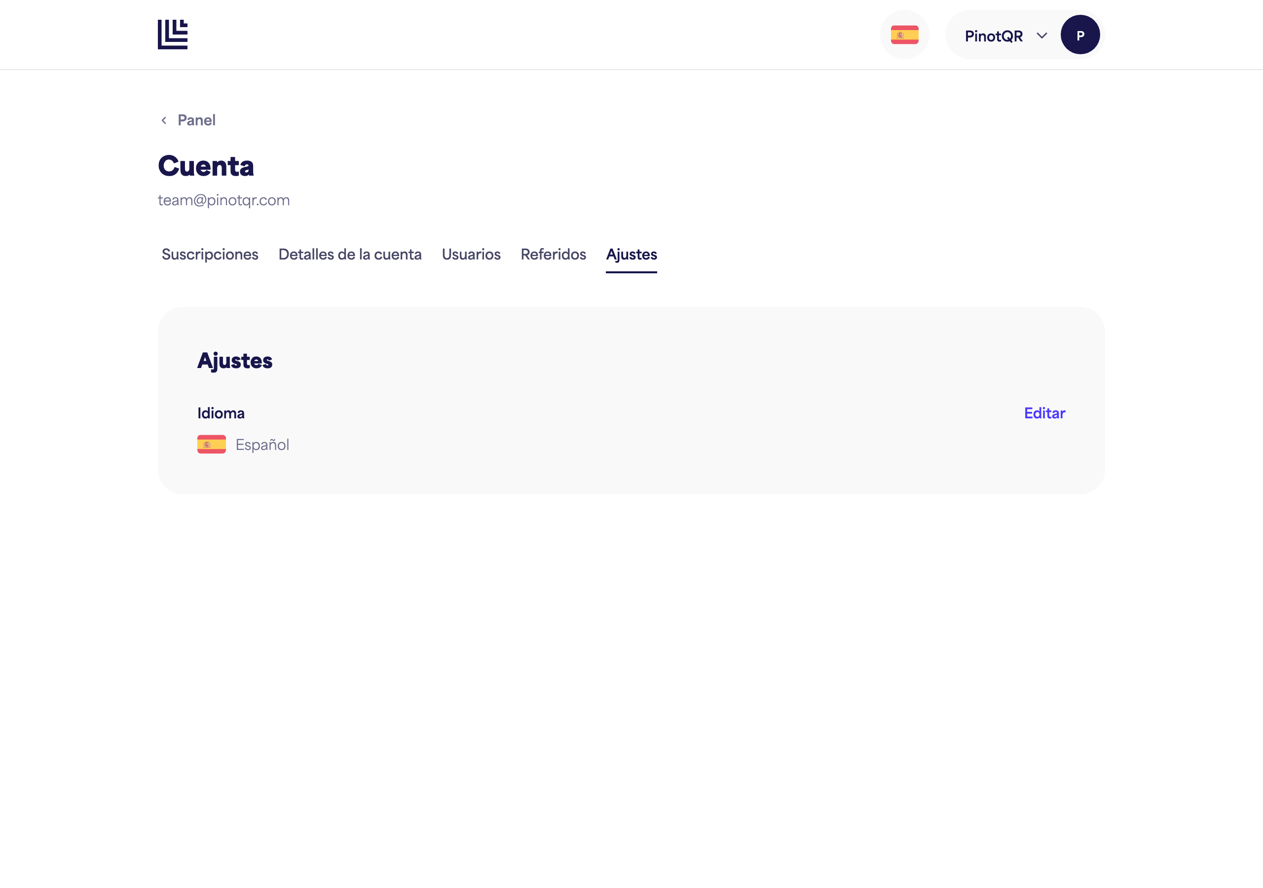 La página de Configuración con la opción de Idioma
