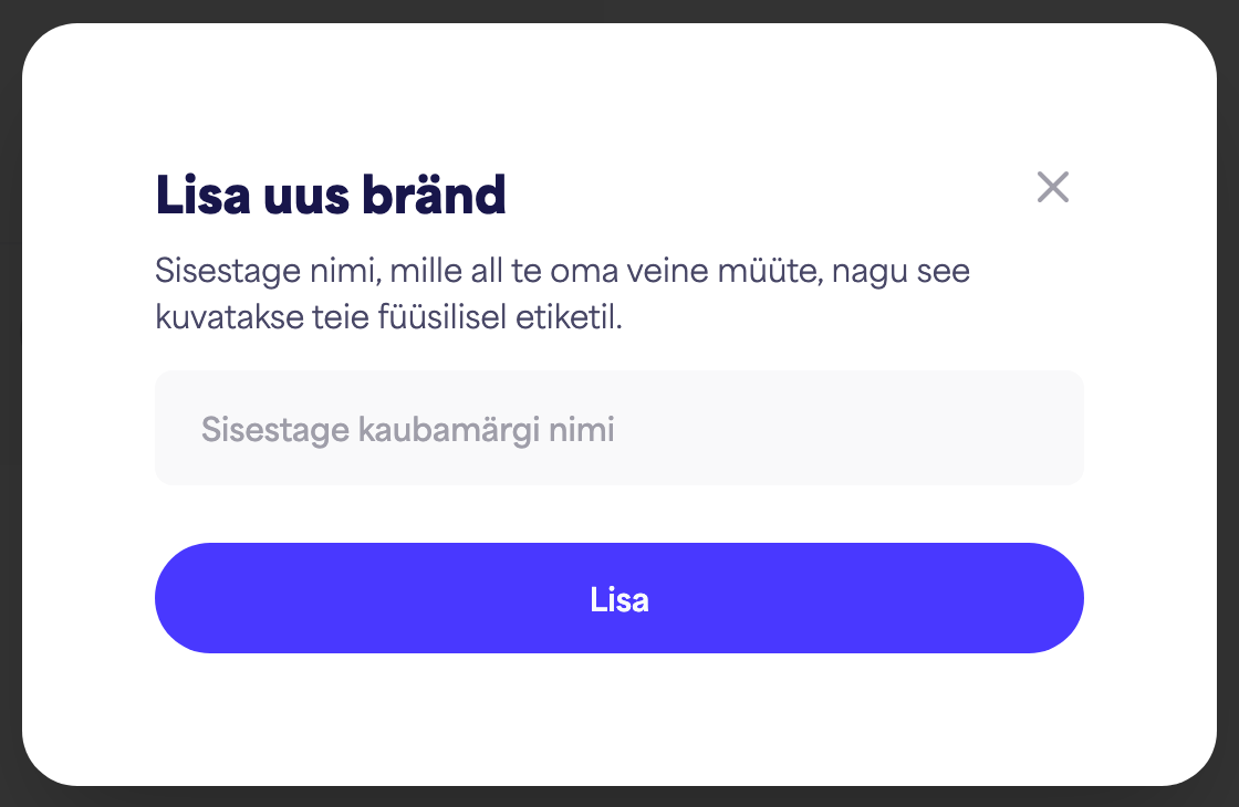 Dialoog "Lisa uus kaubamärk"