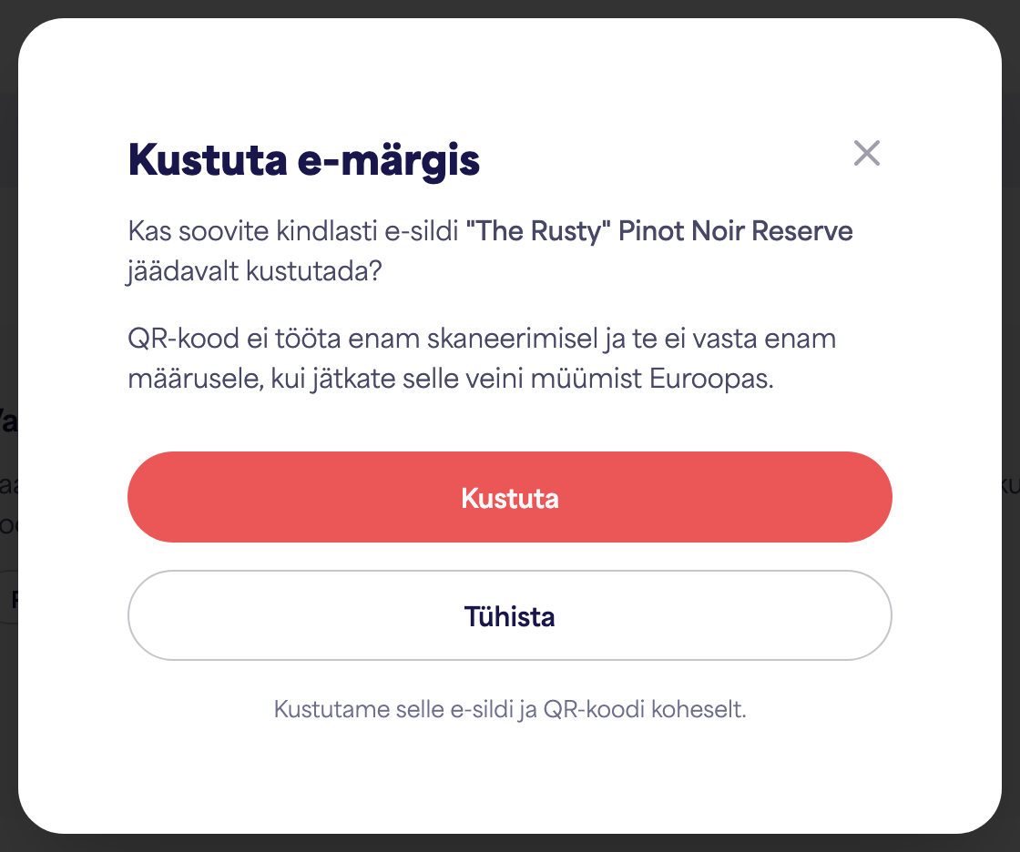 "Kustuta e-silt" kinnitusdialoog