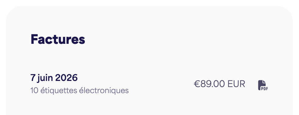 La liste des factures avec les boutons de téléchargement