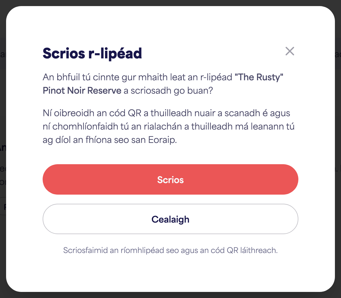 An dialóg deimhnithe "Scrios e-lipéad"