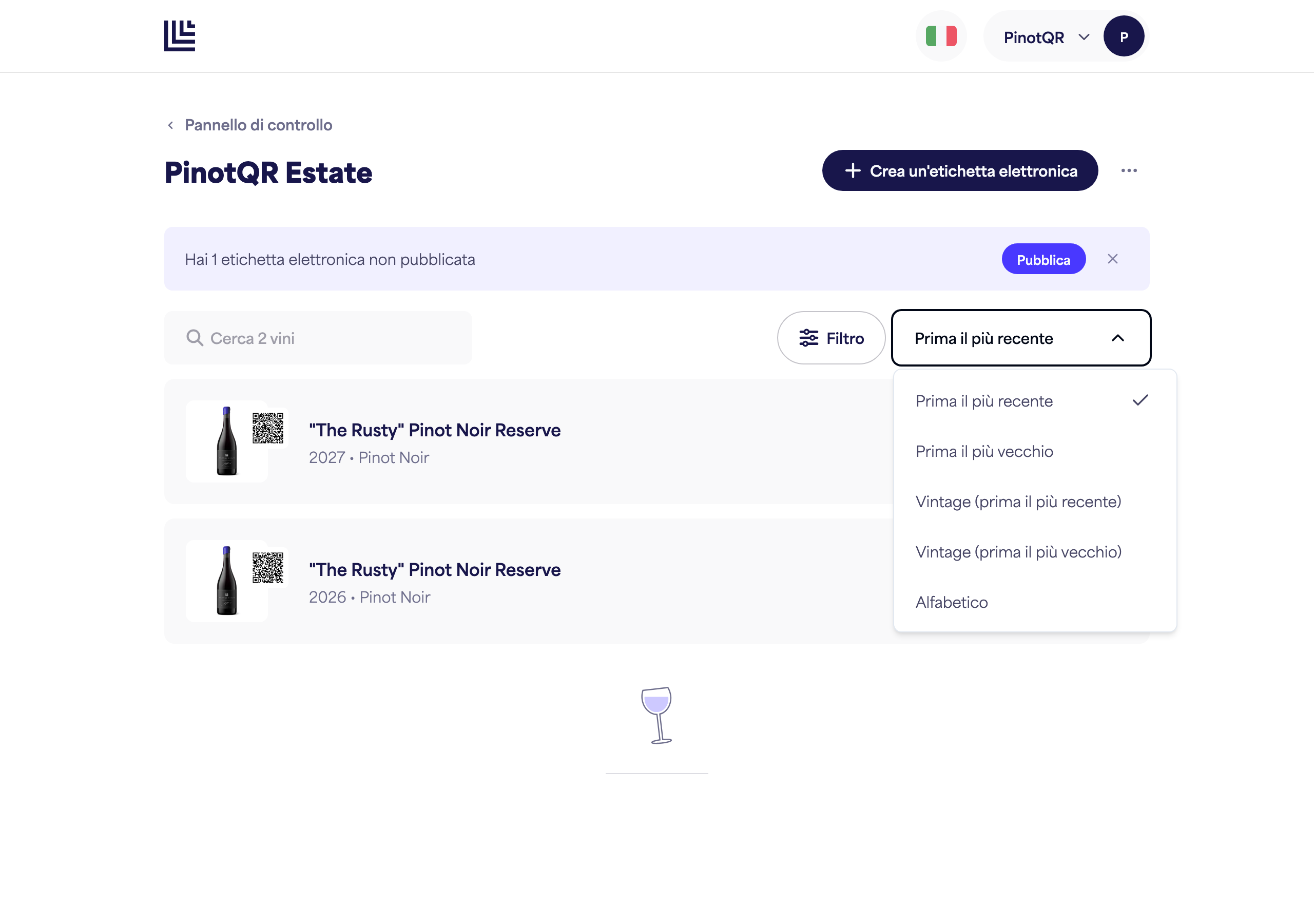 Il menu "Ordina per"