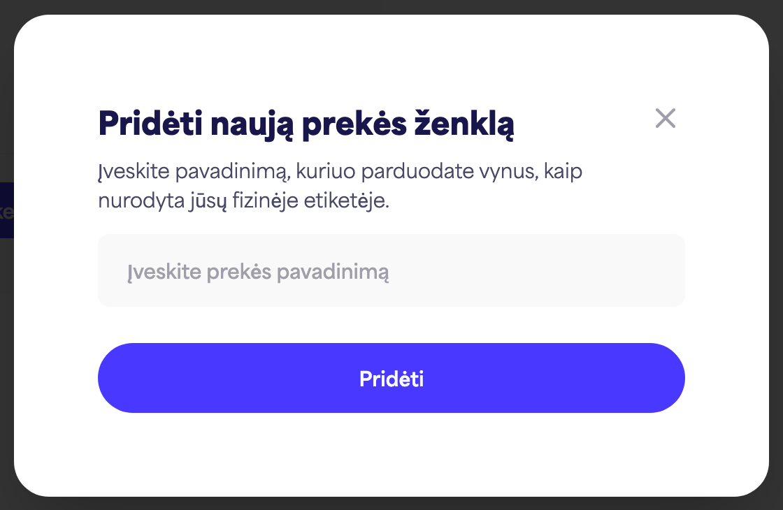 „Pridėti naują prekės ženklą“ dialogo langas