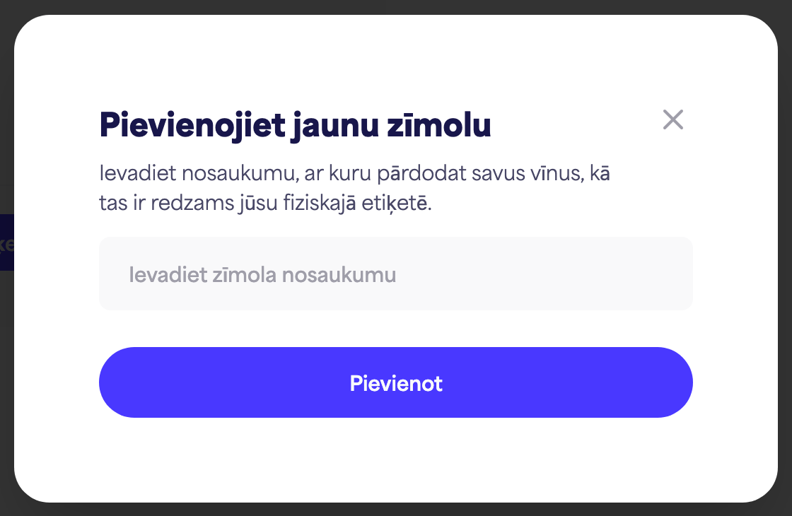 Dialoglodziņš "Pievienot jaunu zīmolu"