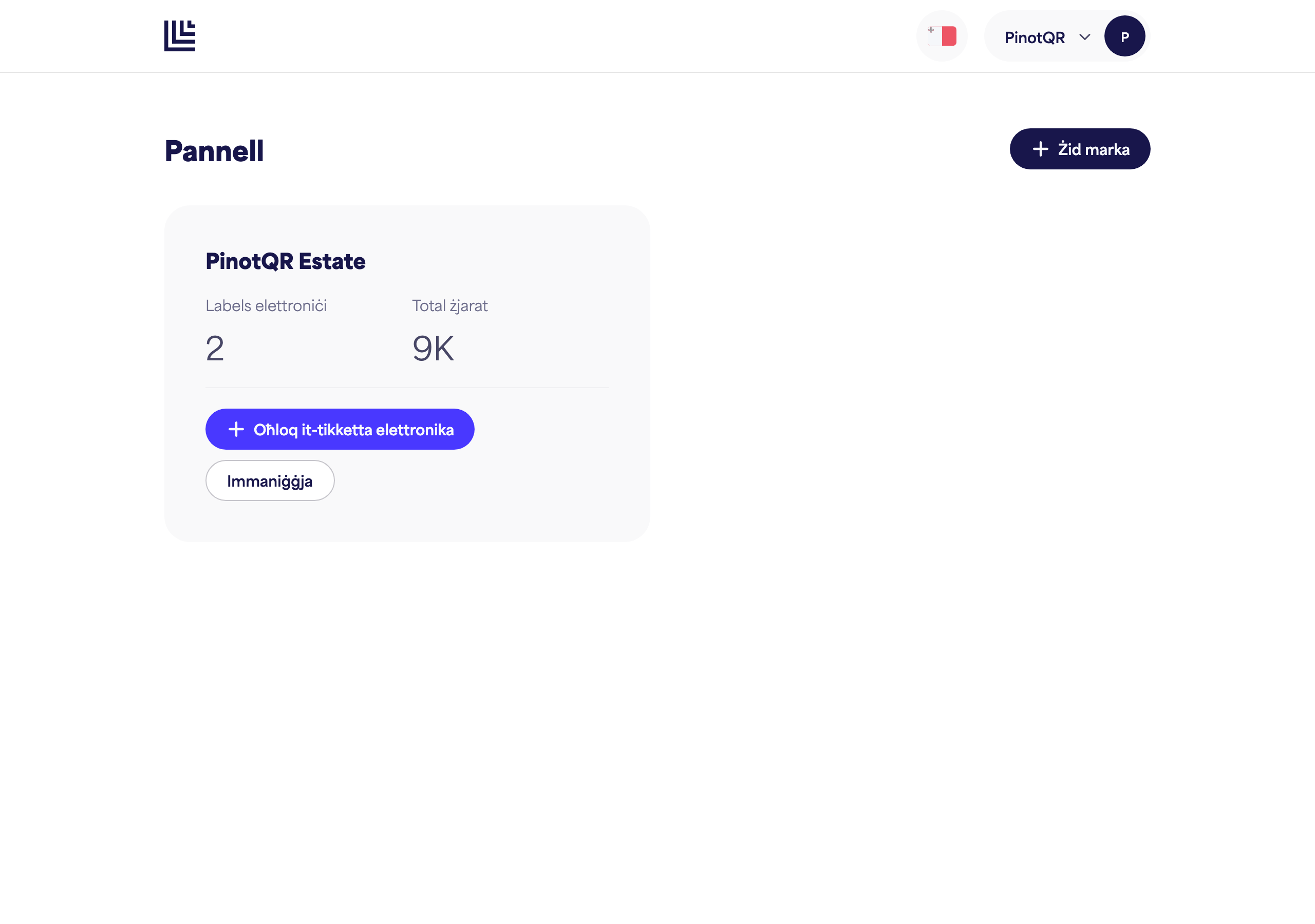Id-dashboard turi karta ta' marka li għadha kif inħolqot