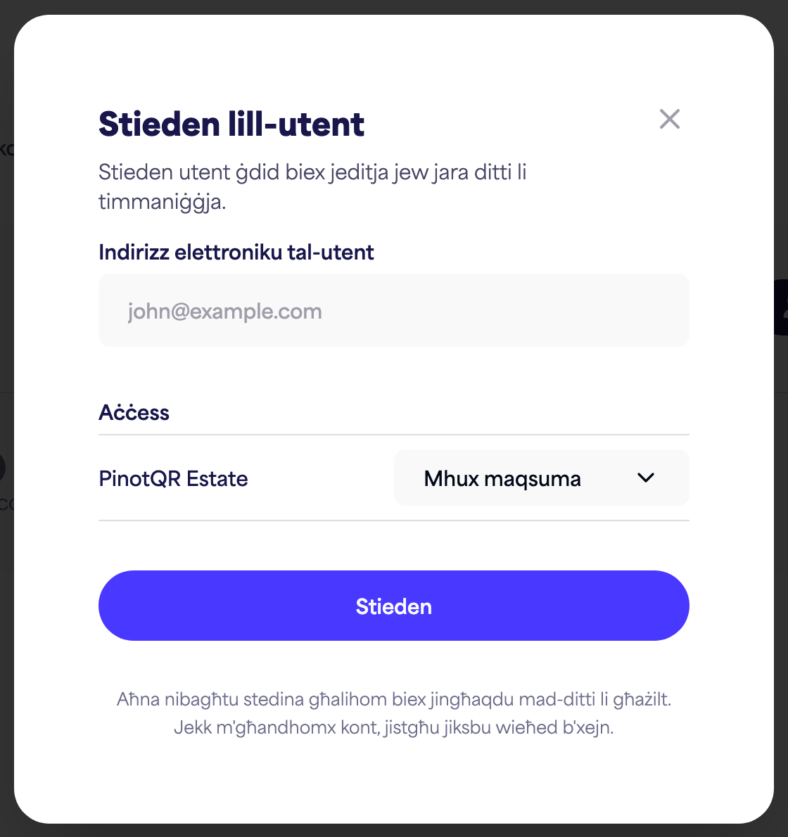 Id-djalogu "Stieden utent" bil-kamp tal-email u l-għażliet ta' aċċess għal kull marka