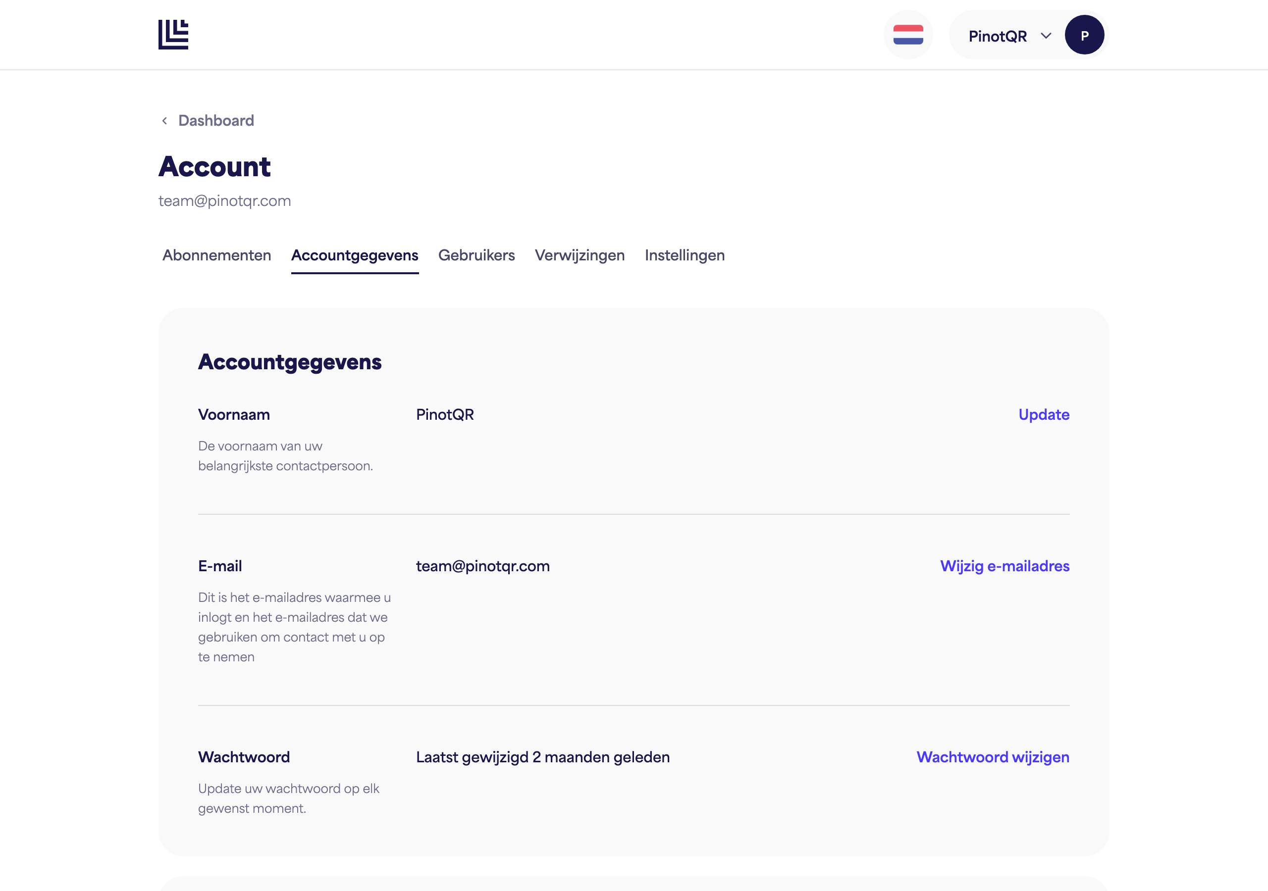 De pagina Accountgegevens met het veld Voornaam