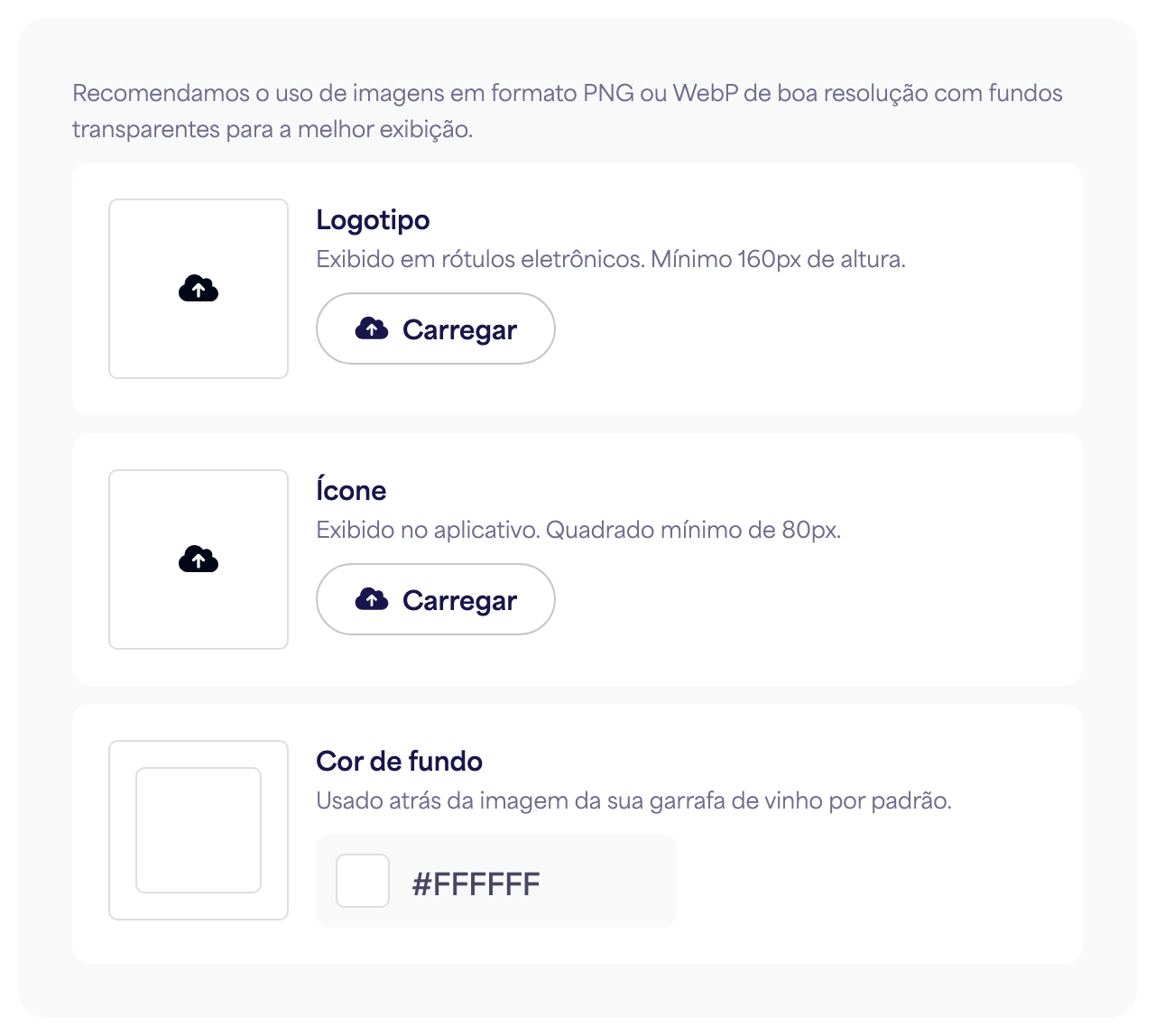 A seção Branding do painel Definições da marca