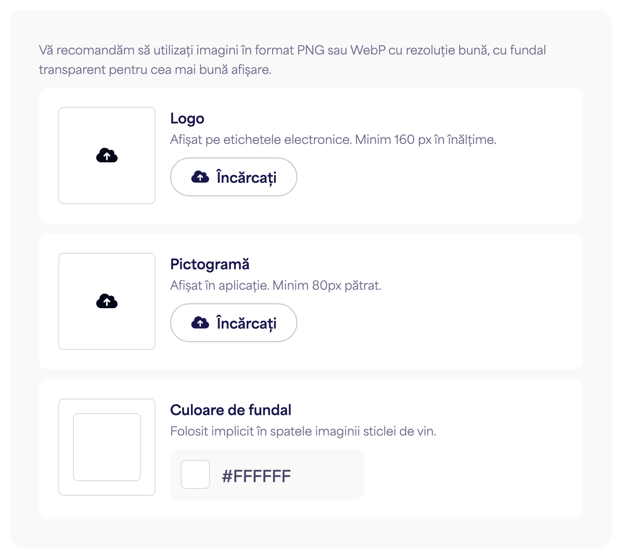 Secțiunea de Branding din panoul de Setări al brandului