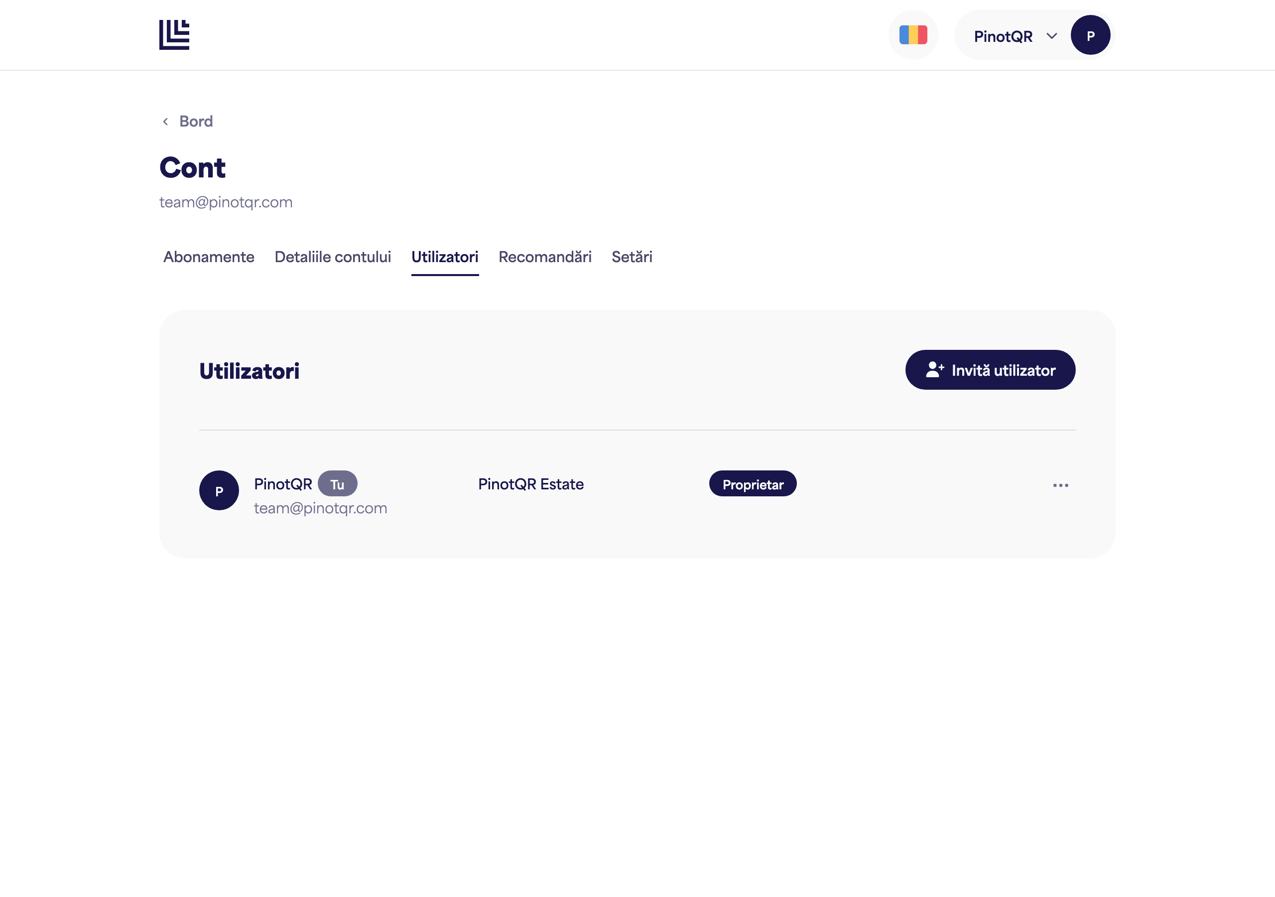 Pagina Utilizatori și acces care listează colaboratorii cu accesul lor per brand