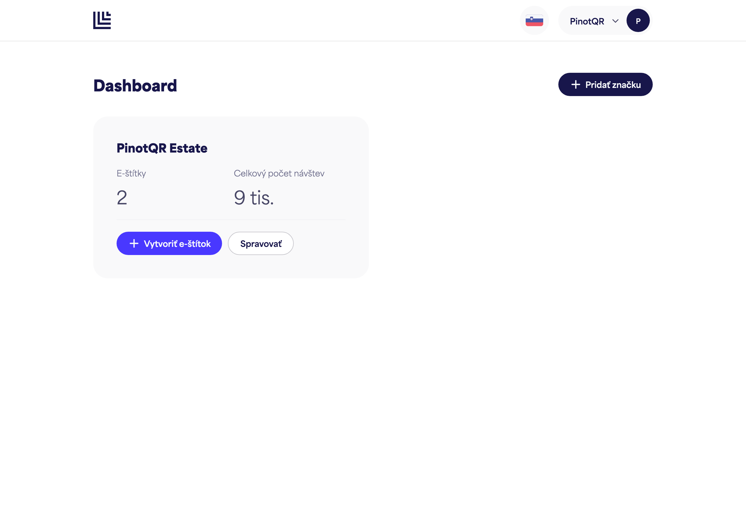 Hlavný panel zobrazujúci novo vytvorenú kartu značky