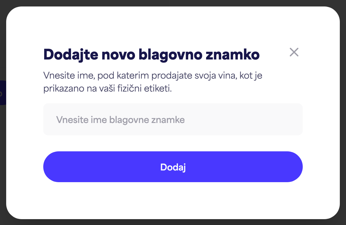 Pogovorno okno "Dodaj novo blagovno znamko"
